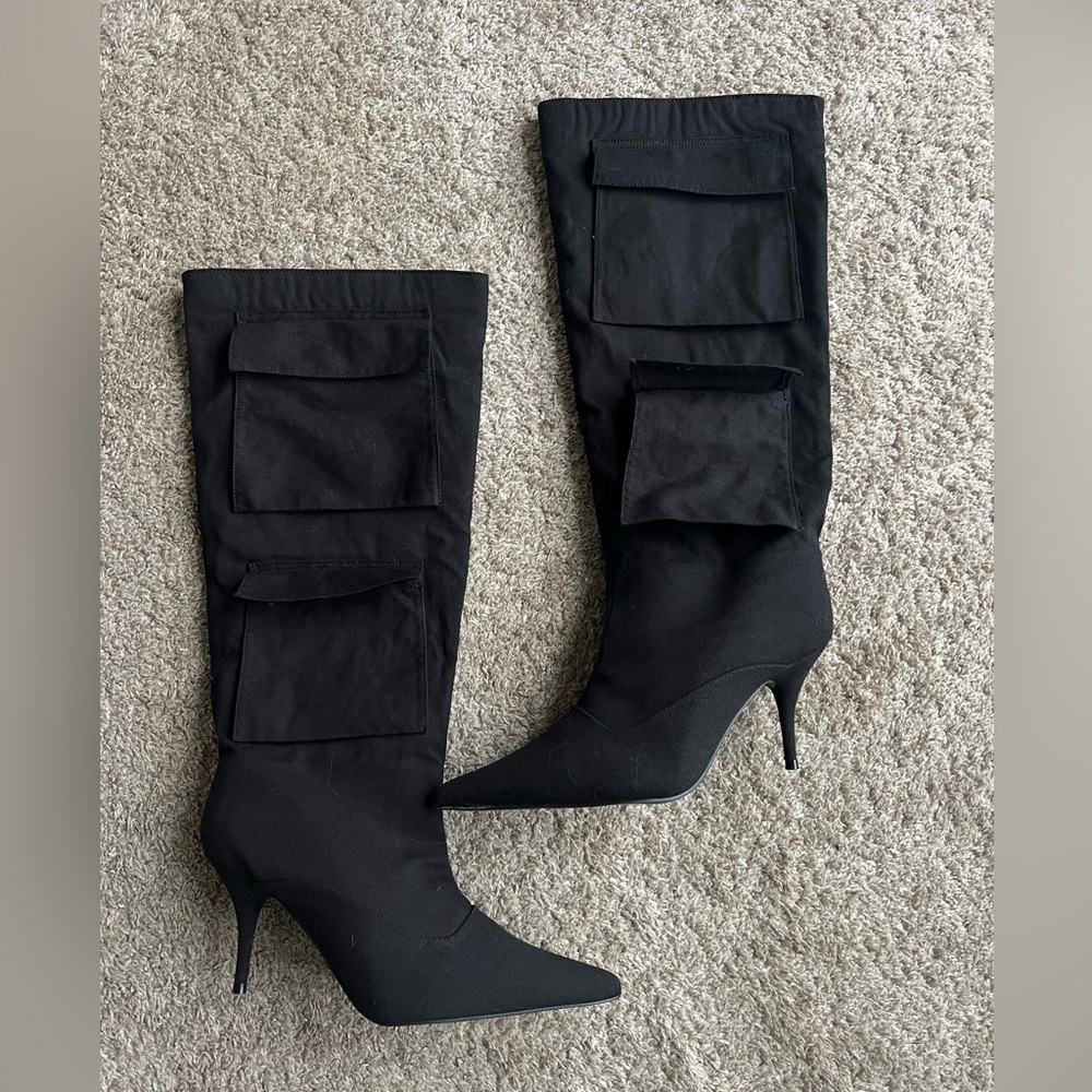 Black Pocket Stiletto Knee-High Boots – New Without Tags – Size 7 (Fits 8)